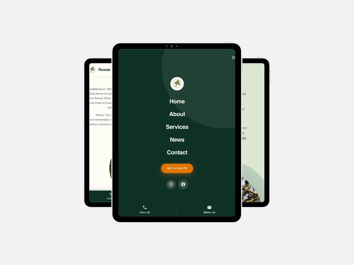 Tablet mockup of rowse tree services