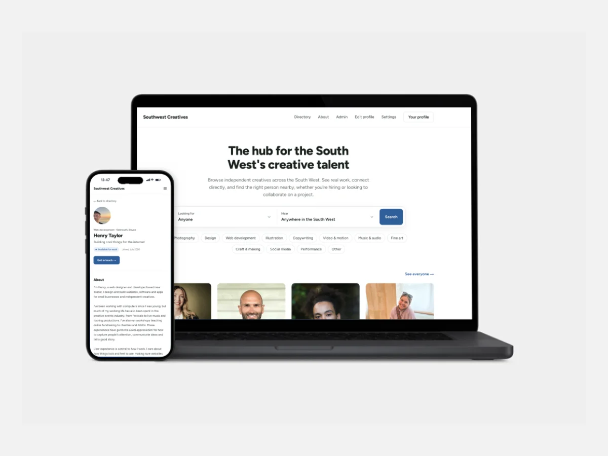Mockup of the homepage