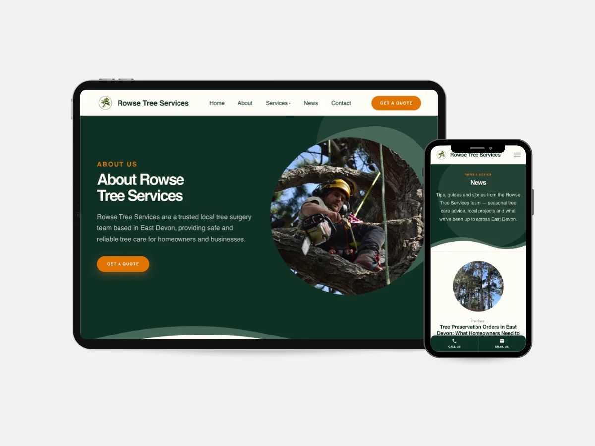 Tablet mockup of rowse tree services